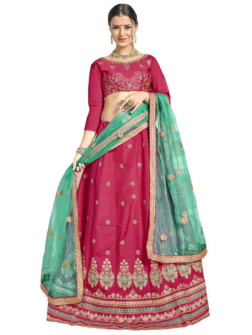 Gold embroidered a-line lehenga - 15729435 - Standard Image - 1