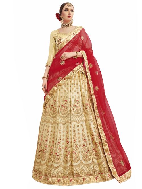 Gold embroidered a-line lehenga - 15729437 - Standard Image - 1
