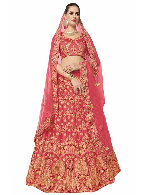 Gold embroidered a-line lehenga - 15729439 - Standard Image - 1