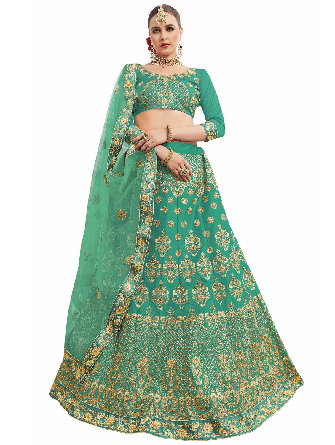 gold embroidered a-line lehenga - 15729440 - Zoom Image - 1
