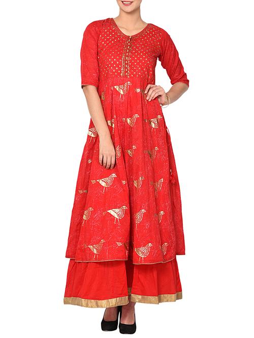 Layered foil print kurta - 15729526 - Standard Image - 1