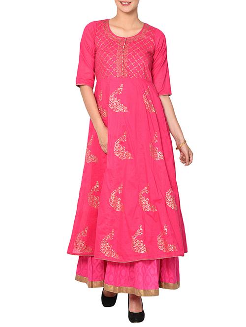 Layered foil print kurta - 15729527 - Standard Image - 1
