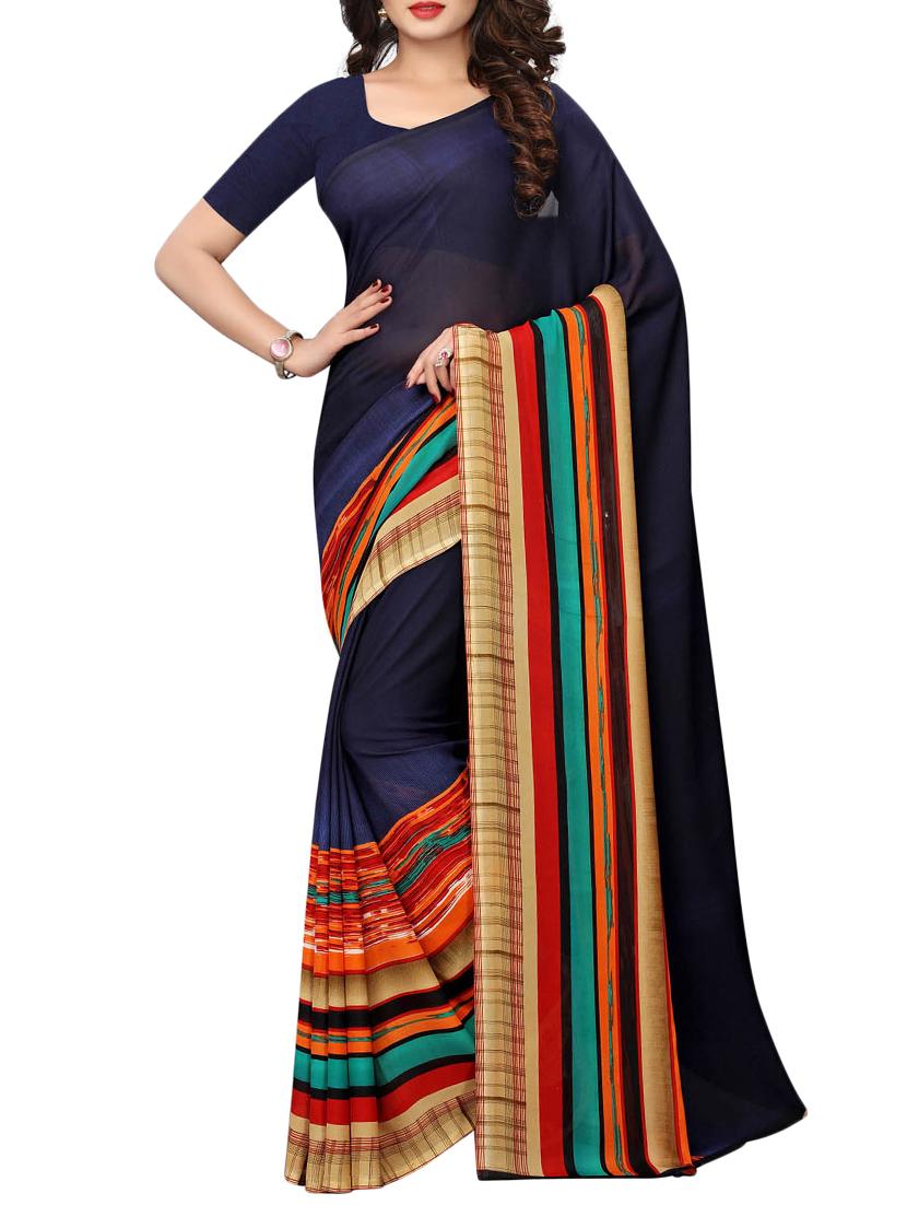 striped printed border saree with blouse - 15729576 - Zoom Image - 1