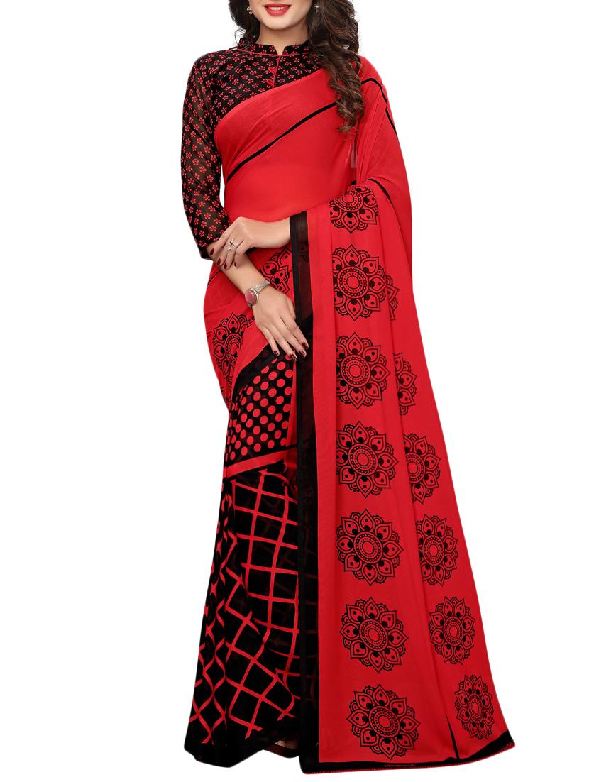 geometrical printed half & half saree with blouse - 15729582 - Zoom Image - 1