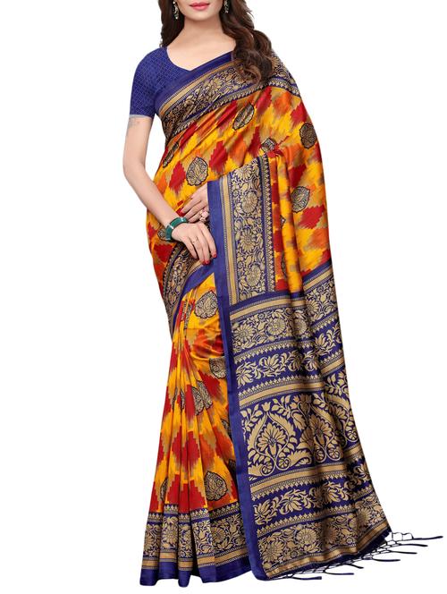 contrast border printed saree with blouse - 15729587 - Standard Image - 1