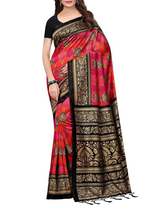 contrast border printed saree with blouse - 15729588 - Standard Image - 1