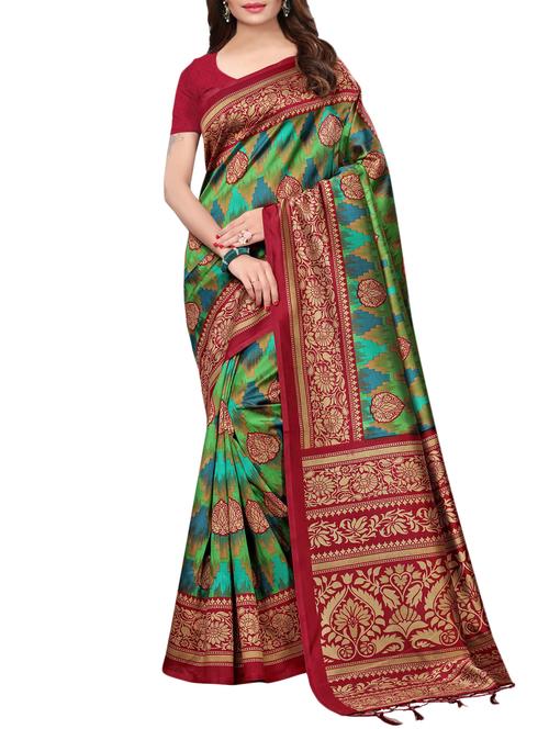 contrast border printed saree with blouse - 15729590 - Standard Image - 1