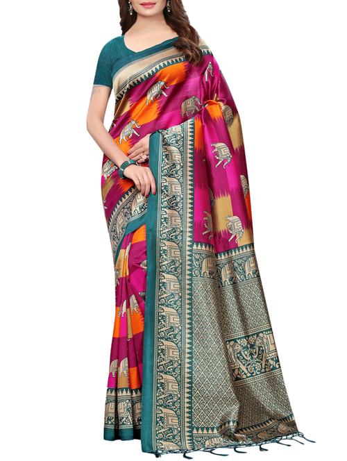 conversational printed saree with blouse - 15729596 - Standard Image - 1