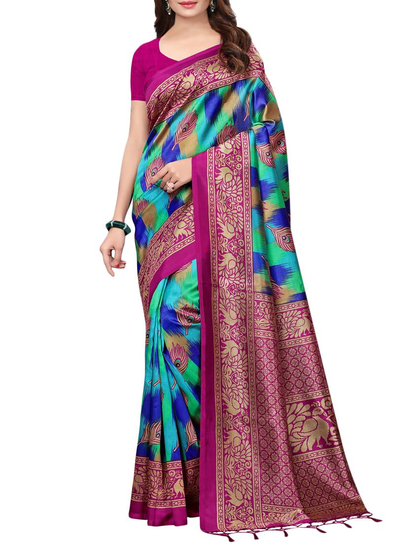 conversational printed saree with blouse - 15729600 - Zoom Image - 1