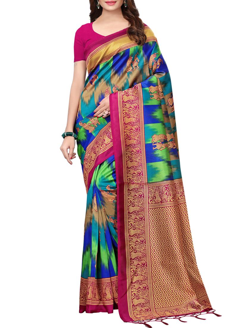 conversational printed saree with blouse - 15729604 - Zoom Image - 1