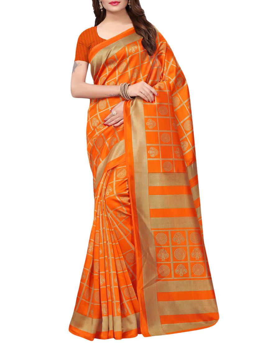 checks printed saree with blouse - 15729614 - Zoom Image - 1