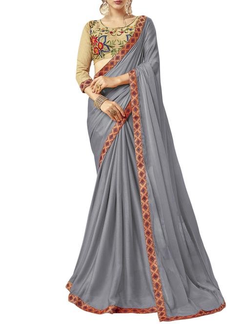 embroidered lace border saree with blouse - 15729619 - Standard Image - 1