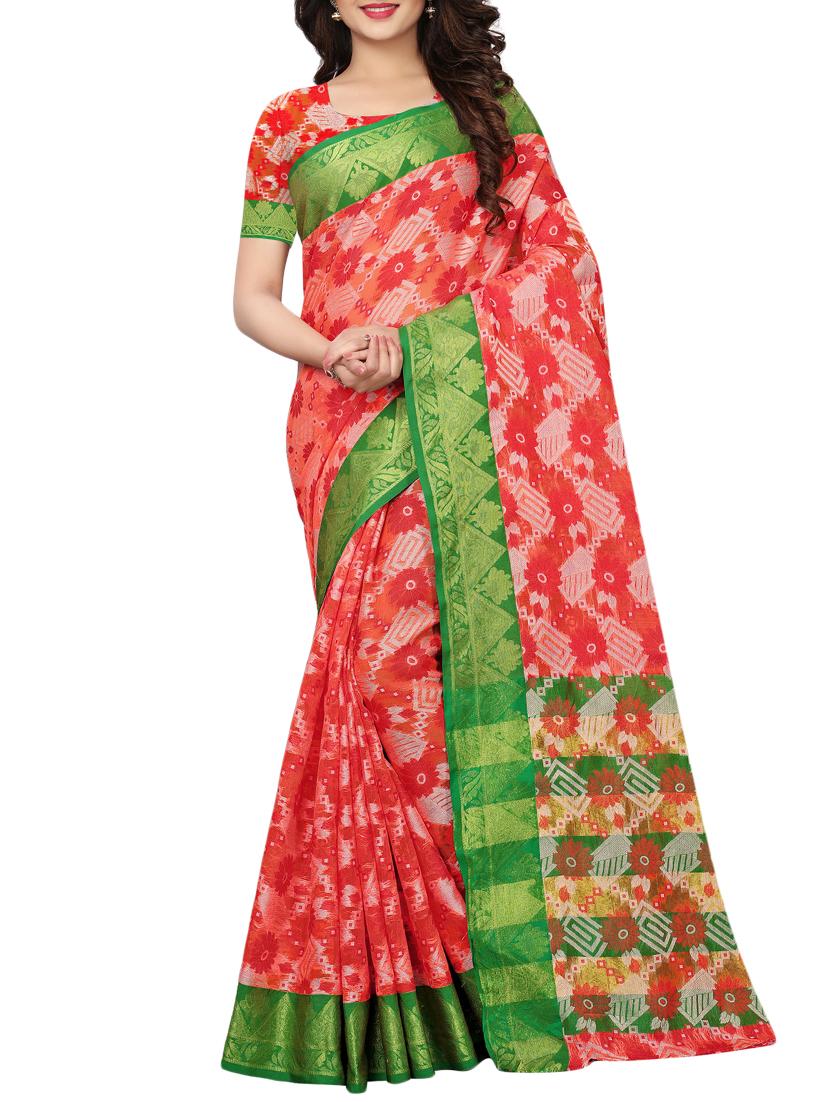 floral woven saree with blouse - 15729627 - Zoom Image - 1