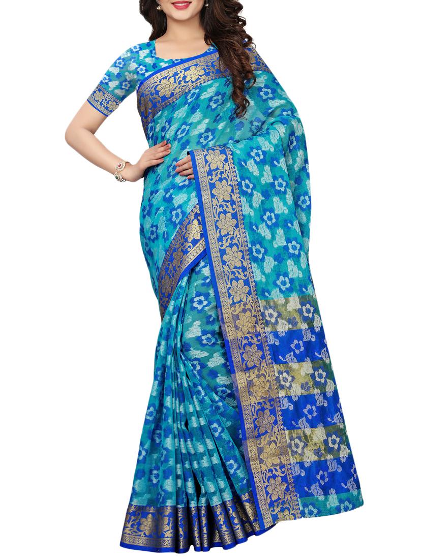 floral woven saree with blouse - 15729628 - Zoom Image - 1