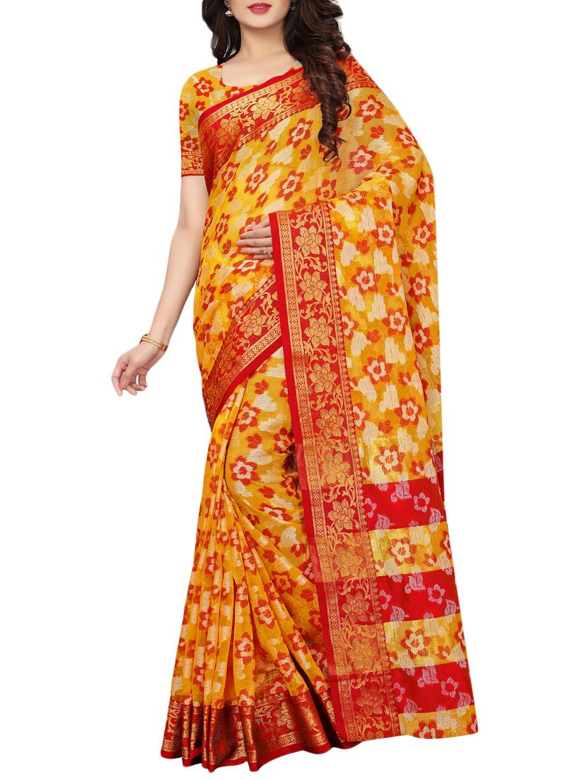 floral woven saree with blouse - 15729630 - Zoom Image - 1