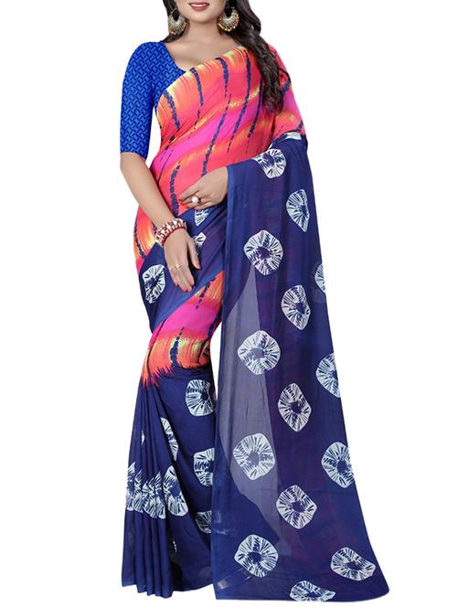 navy blue tie & dye saree with blouse - 15729733 - Standard Image - 1