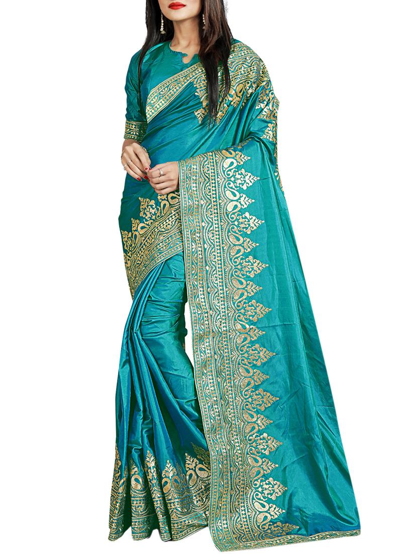 contrast thread embroidered saree with blouse - 15729738 - Zoom Image - 1
