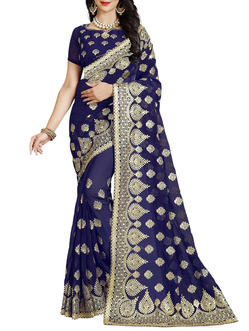floral embroidered saree with blouse - 15729740 - Zoom Image - 1