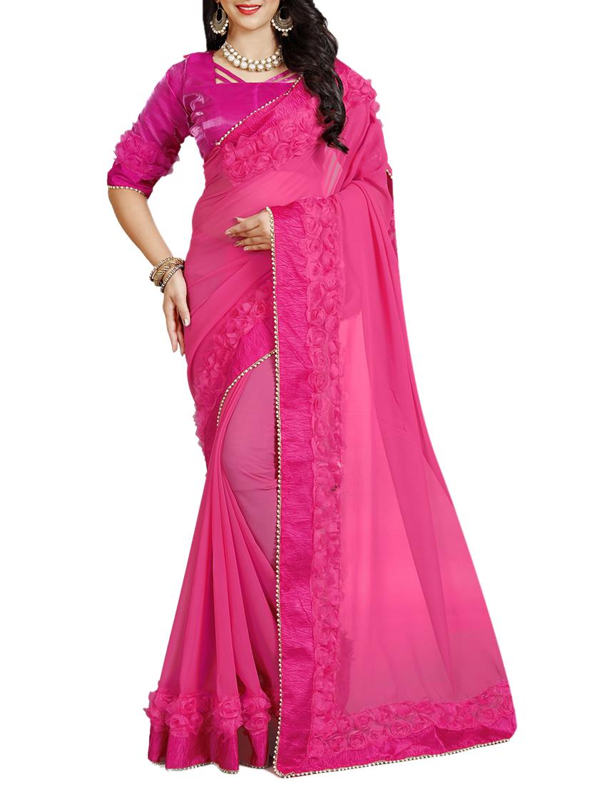 floral lace border saree with blouse - 15729741 - Zoom Image - 1