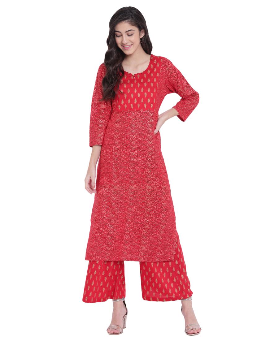 Foil printed kurta with palazzo set - 15729804 - Zoom Image - 1