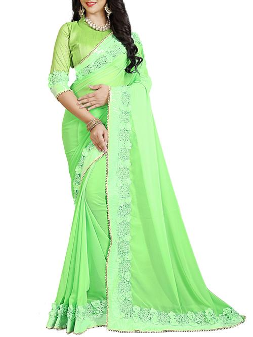 floral lace border saree with blouse - 15729805 - Standard Image - 1
