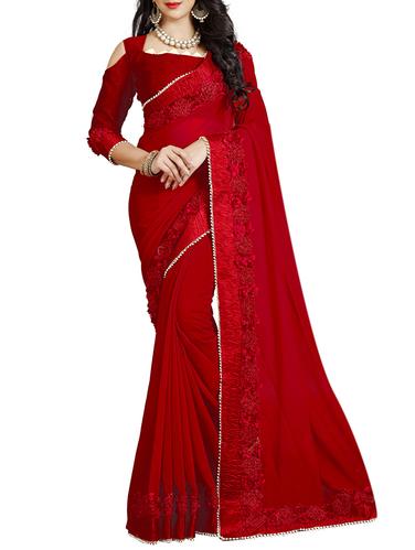floral lace border saree with blouse - 15729807 - Very Small Image - 1