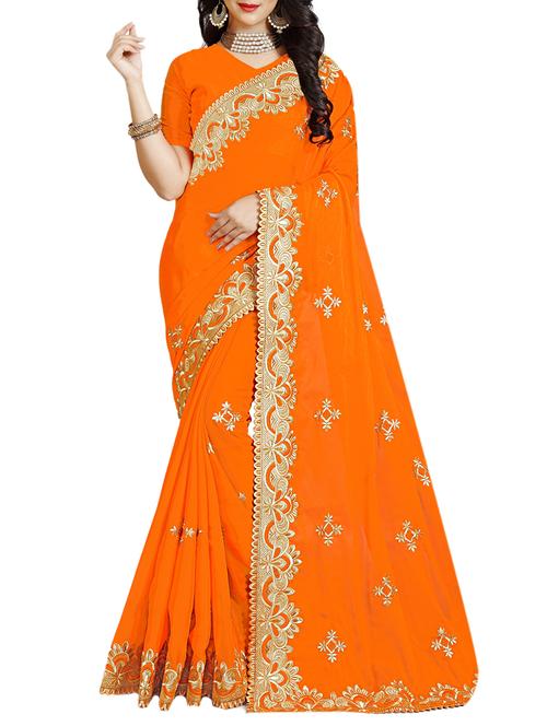 embroidered orange saree with blouse - 15729821 - Standard Image - 1