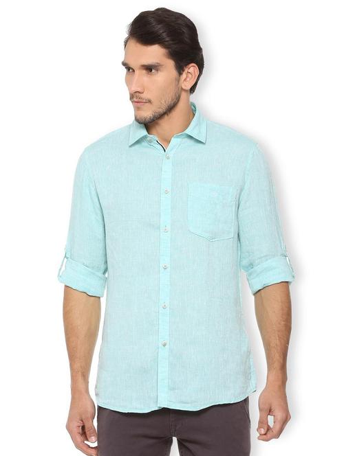 blue linen casual shirt - 15729826 - Standard Image - 1