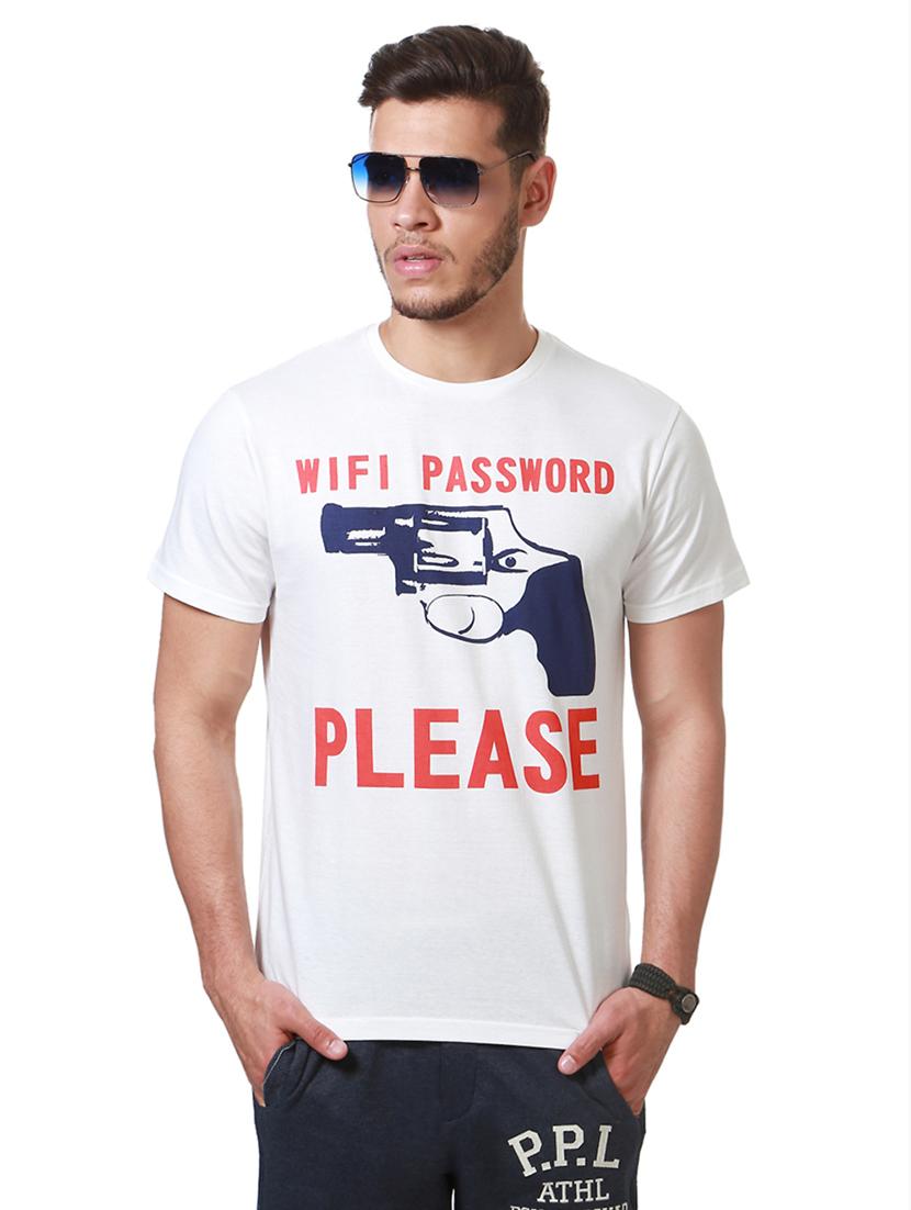 white cotton chest print t-shirt - 15729902 - Zoom Image - 1