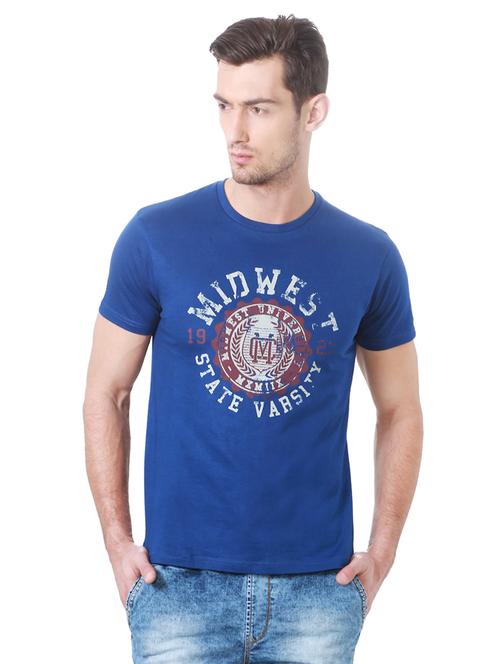 blue cotton chest print t-shirt - 15729917 - Standard Image - 1