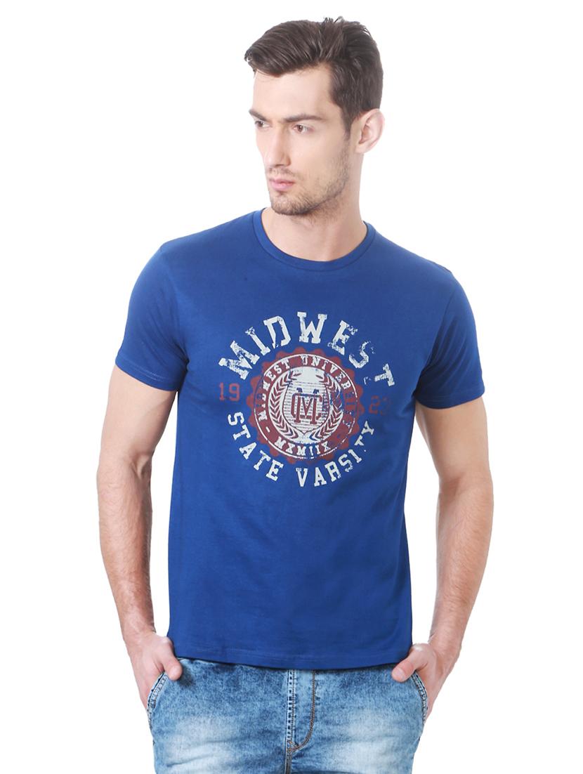 blue cotton chest print t-shirt - 15729917 - Zoom Image - 1