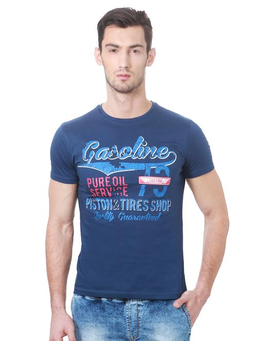 blue cotton chest print t-shirt - 15729918 - Standard Image - 1