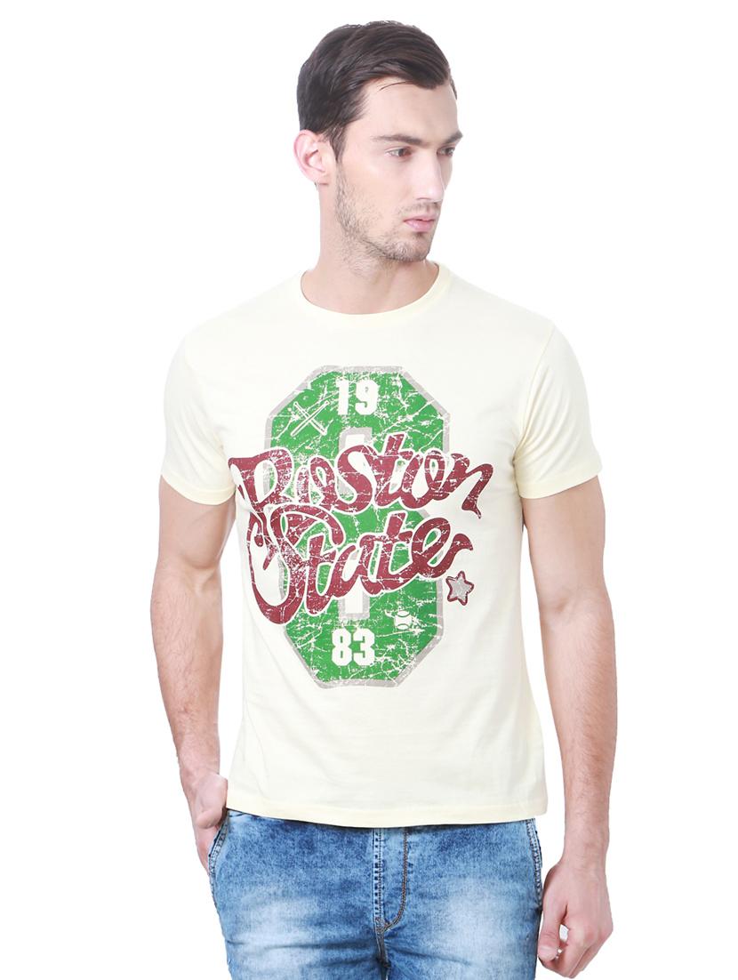 yellow cotton chest print t-shirt - 15729919 - Zoom Image - 1