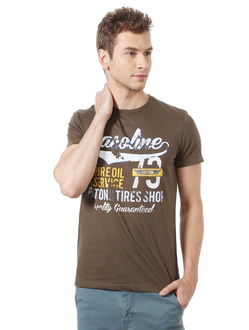 brown cotton chest print t-shirt - 15729927 - Standard Image - 1