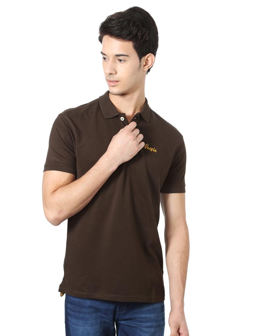 brown cotton polo t-shirt - 15729933 - Zoom Image - 1