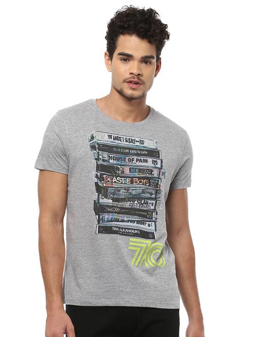 grey cotton chest print t-shirt - 15729935 - Standard Image - 1
