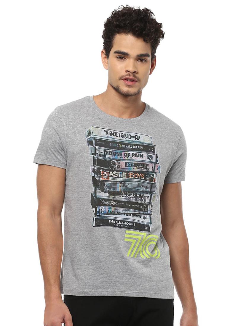 grey cotton chest print t-shirt - 15729935 - Zoom Image - 1