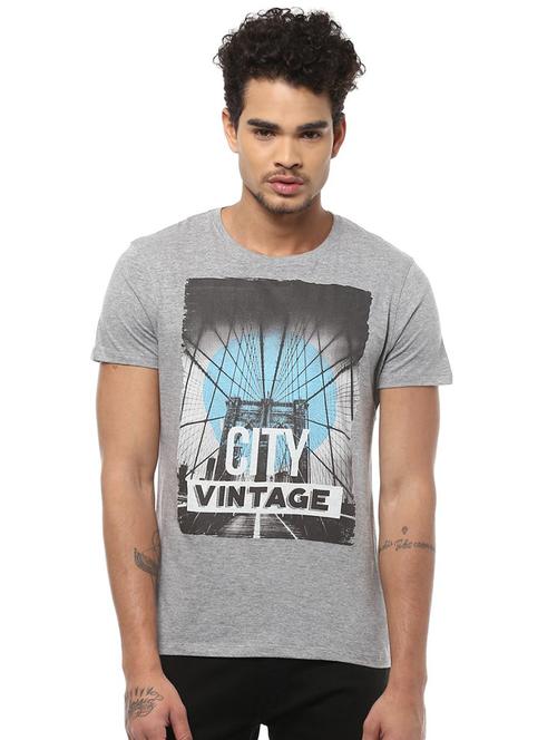 grey cotton chest print t-shirt - 15729936 - Standard Image - 1