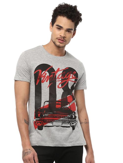 grey cotton front print t-shirt - 15729937 - Standard Image - 1