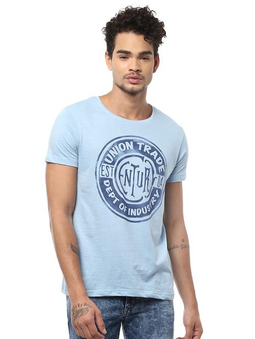 blue cotton chest print t-shirt - 15729941 - Standard Image - 1