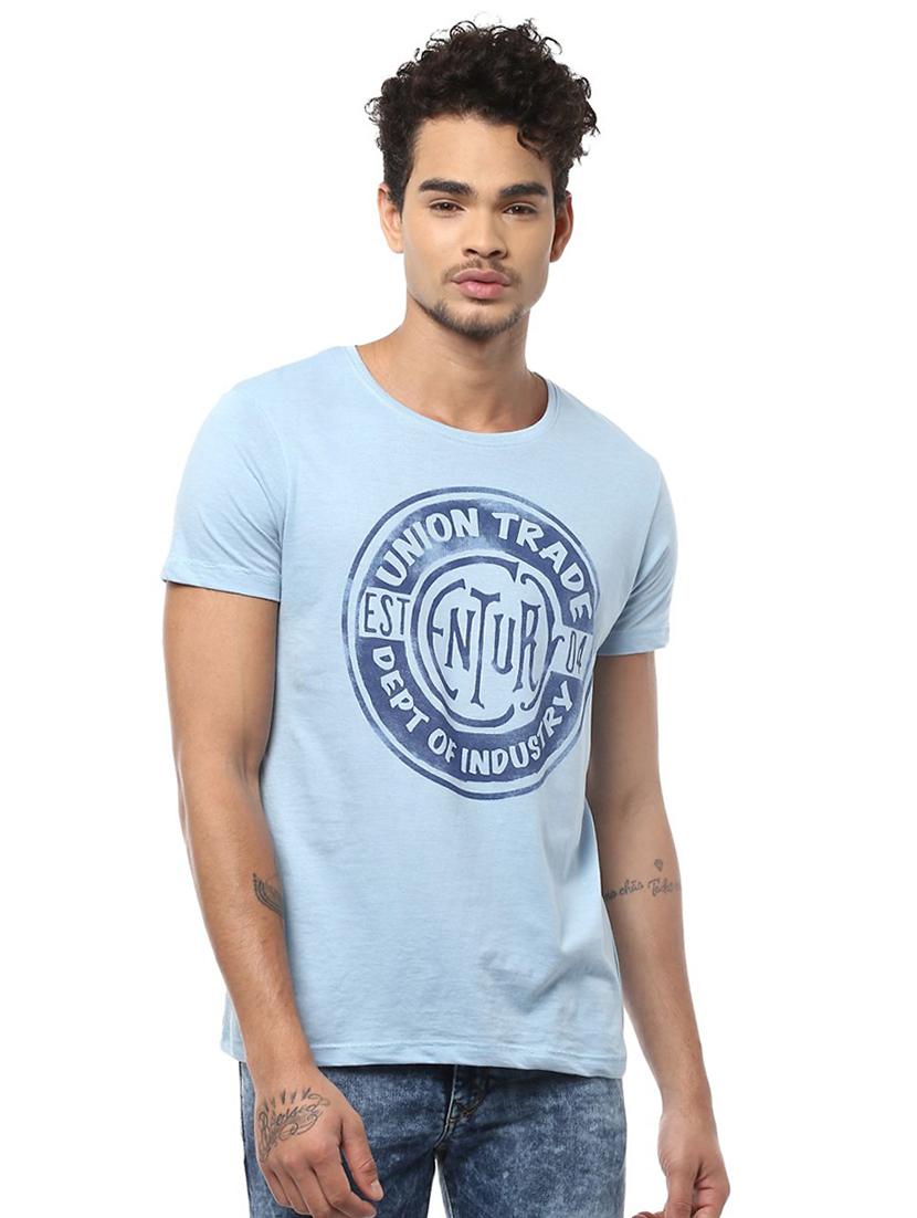 blue cotton chest print t-shirt - 15729941 - Zoom Image - 1