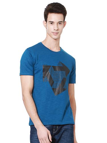 blue cotton chest print t-shirt - 15729942 - Very Small Image - 1
