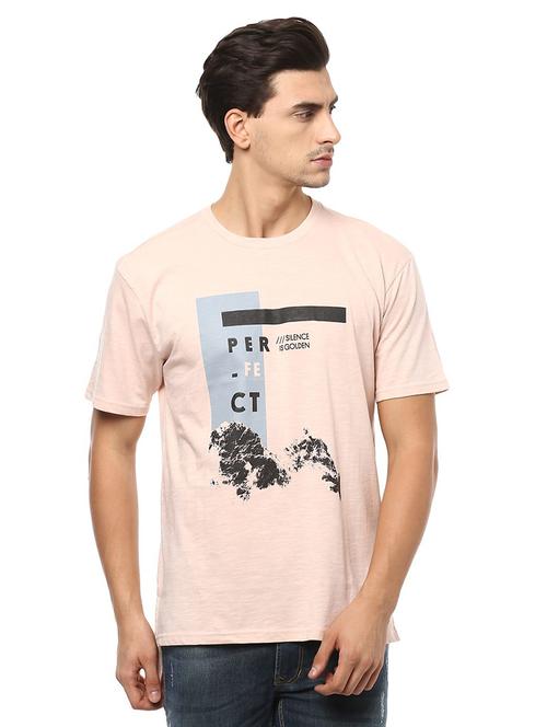 peach cotton chest print t-shirt - 15729946 - Standard Image - 1