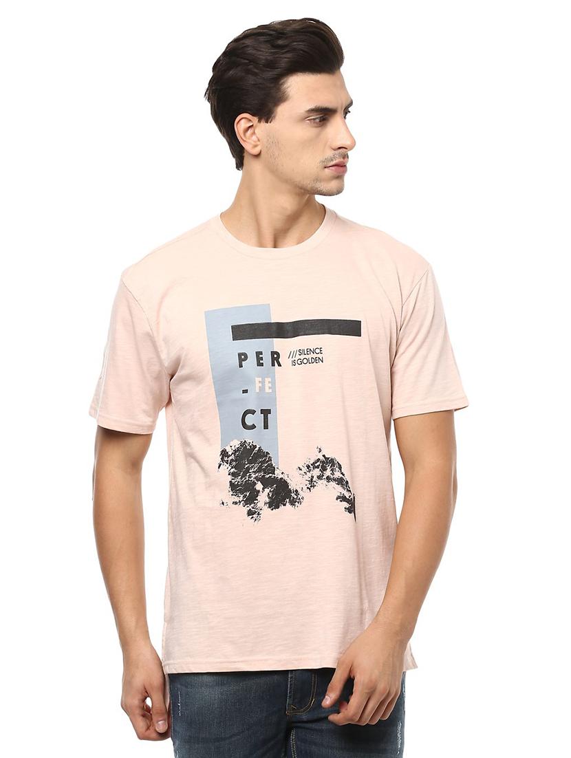 peach cotton chest print t-shirt - 15729946 - Zoom Image - 1