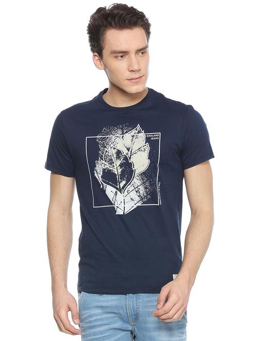 navy blue cotton blend chest print t-shirt - 15729956 - Standard Image - 1