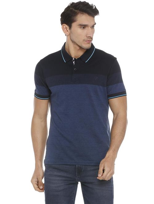 blue cotton blend color block t-shirt - 15729968 - Standard Image - 1