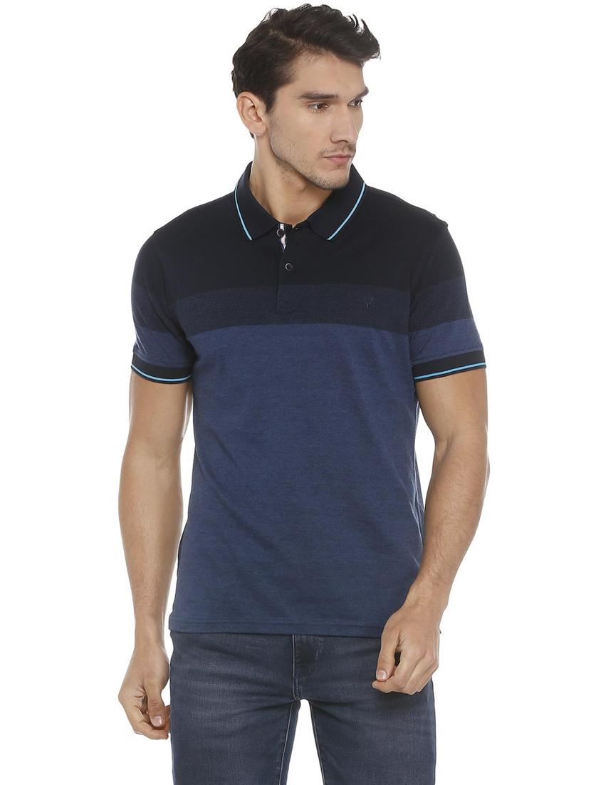 blue cotton blend color block t-shirt - 15729968 - Zoom Image - 1