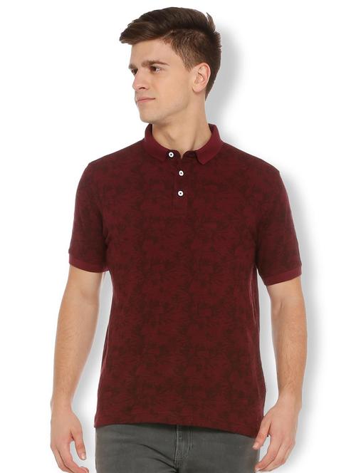 maroon cotton all over print t-shirt - 15729977 - Standard Image - 1
