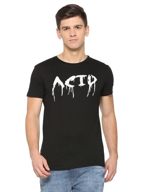 black cotton chest print t-shirt - 15729978 - Standard Image - 1