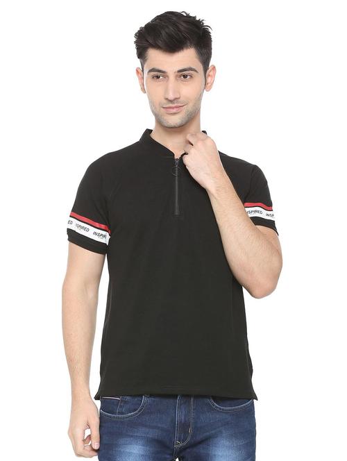 black cotton blend collared t-shirt - 15730000 - Standard Image - 1